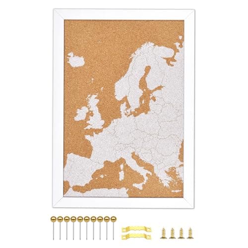 Image of Okydoky Cork Board Map of Europe, 25 x 34 cm Europe Map in White with 10 Pins, Travel Tracker Map for Office, School and Home (EU-MAP)