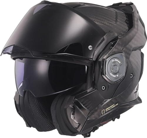 Image of LS2 FF901 Advant X Carbon Black Modular 180° Flip Front Dual Visor Full Face Motorbike Helmet Sport. ECE 22.06 Certified. Complete With Pinlock and Luxury Camo Backpack Style Carry Bag - M (57-58cm)