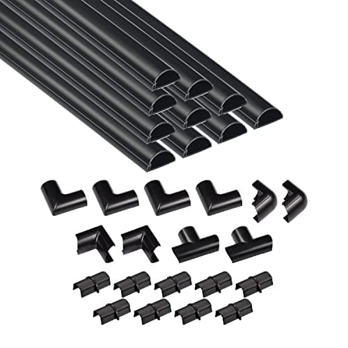 Image of D-Line 30x15mm Cable Trunking 4m Multipack, Half Round Profile, Self-Adhesive Wire Cover, Paintable Cable Management - 10x 30mm (W) x 15mm (H) x 40cm Lengths and Accessories - Black