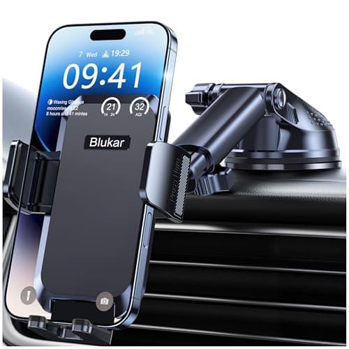 Image of Blukar Car Phone Holder, Adjustable Car Phone Mount 360° Rotation for Dashboard/Windscreen, Upgraded Strong Suction - One Button Release Automobile Cradle for iPhone 4.0''-7.0'' Smartphones