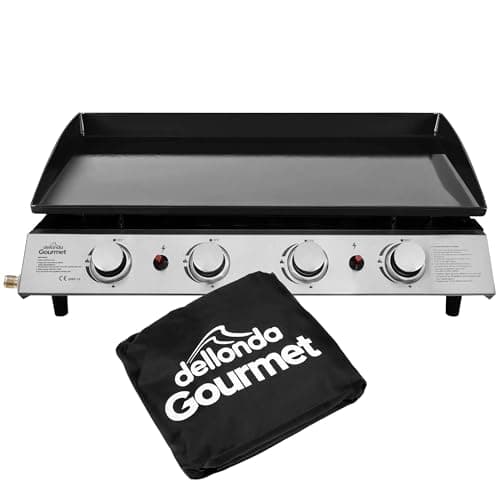 Image of Dellonda 4 Burner Portable Gas Plancha 10kW BBQ Griddle, Supplied with Water Resistant PVC Cover, Stainless Steel - DG234