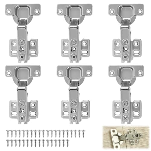 Image of 6 Pcs Cabinet Hinges, 110 Degree Kitchen Cupboard Hinges with 36 Screws, Mute Cabinets Hinge, Heavy Duty Cold Rolled Steel Hydraulic Hinge for Kitchen, Cabinet, Wardrobe, Bathroom, Furniture Doors