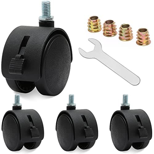 Image of 4 Pcs 2 Inch Nylon Caster Wheels with Brake, Black Swivel Castor Wheels with M7.5 Threaded Stem Nut and Spanner, Black