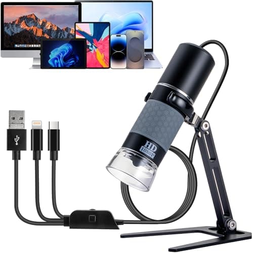 Image of Jiusion 1080P USB Digital Handheld Microscope, 50 to 1000x Magnification Endoscope Full HD 1920x1080P Camera 8 LEDs with Metal Stand for iPhone&iPad Android Mac Windows Linux Chrome