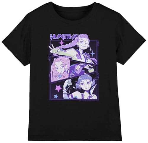 Image of K-Pop Demon Hunters - Anime Huntrix Huntr/X Kids T Shirt, Black, 7-8 Years