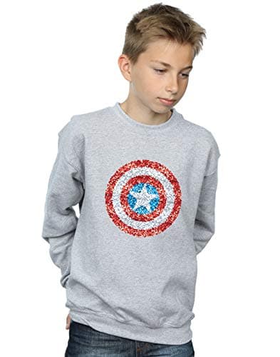 Image of Marvel Boys Captain America Pixelated Shield Sweatshirt Sport Grey 5-6 Years