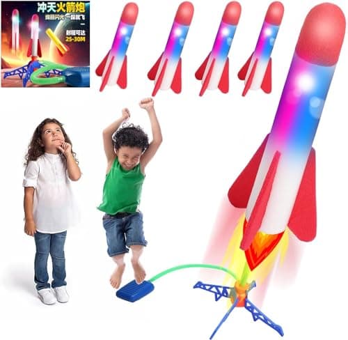 Image of Agrifilm The Original Rocket Launcher, 4 Foam Rockets,Can emit light and Toy Air Rocket Launcher - Gift for Boys and Girls - Great for Year Round Play baby,gift.