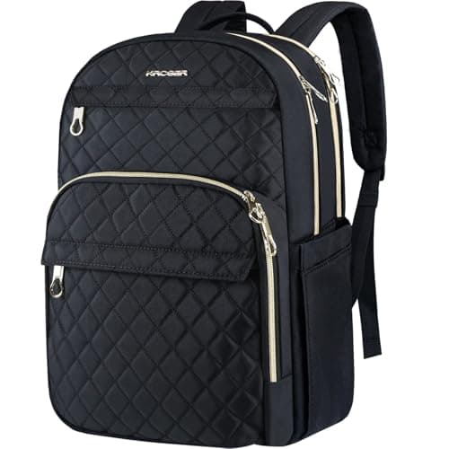 Image of KROSER Laptop Backpack 15.6 Inch Stylish Daypack with USB Charging Port, Water-repellent Nylon School Backpack Backpack for Travel/Business/Women/Girls-Black