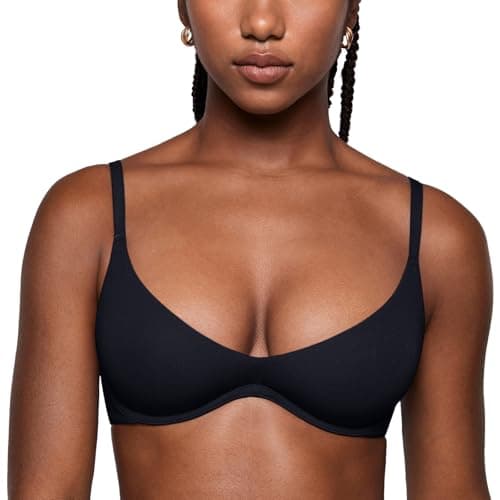 Image of INLYRIC Women's Inbarely Plus Plunge Bra Scoop Neck Unlined Underwire Sexy Demi Balconette Bras Black 32C