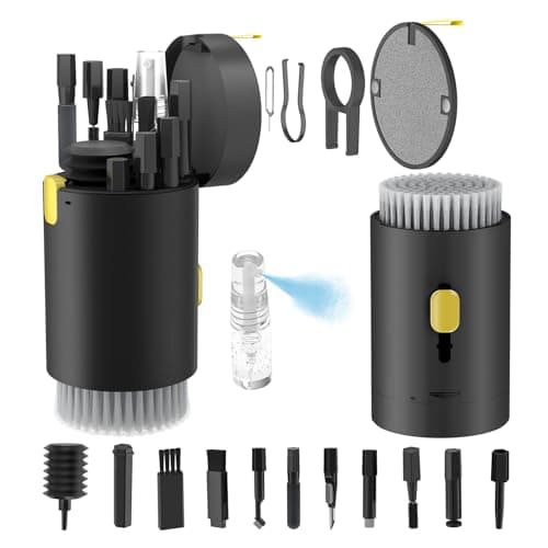 Image of Tounee Keyboard Cleaner Kit, Electronics Cleaning Kit with Retractable Big Brush, Portable, 20 in 1 Multi-Tool Kit for Phones, Tablet, Computer, PC Monitor,TV Camera Lens with 2.5ml Mist Spray (Black)