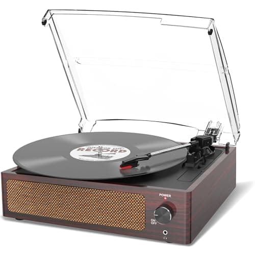Image of Vinyl Record Player with Speaker Vintage Turntable for Vinyl Records, Belt-Driven Turntable Support 3-Speed, Wireless Playback, Headphone, AUX-in, RCA Line LP Vinyl Players Deep Cherry