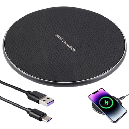 Image of 20W Fast Wireless Charger Pad with LED Indicator, Qi Certified Slim Wireless Charging Pad with USB-C Cable, Non-Slip Base, for iPhone 16 15 14 13 12 XS, Samsung Galaxy, AirPods, Pixel (Black)