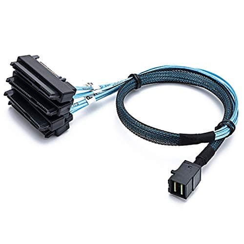 Image of CableDeconn SFF-8643 Internal Mini SAS HD to (4) 29pin SFF-8482 connectors with SAS 15pin Power Port 12GB/S Cable (1M)