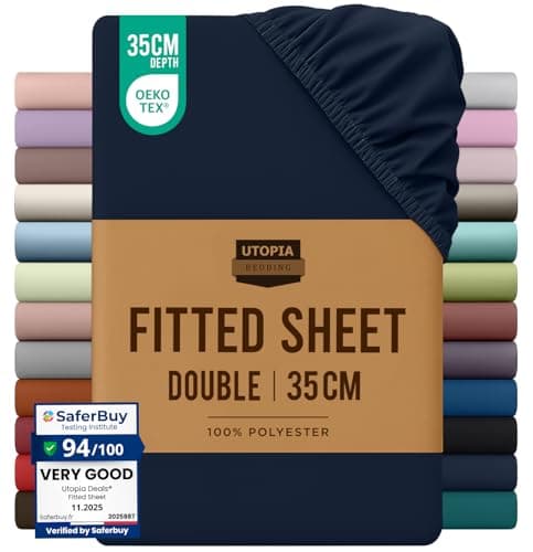 Image of Utopia Bedding Fitted Sheet – Deep Pocket 14" (35cm) - Brushed microfiber (Navy Blue, 135x190cm)