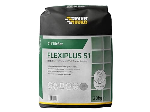 Image of Everbuild 711 TileSet Flexiplus S1 Floor And Wall Tile Adhesive – Ready Mixed – Anti-Mould – Water Resistant – High Strength – White – 20kg