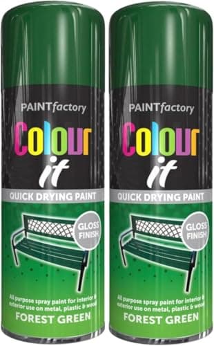 Image of Christmas Green Gloss Spray Paint 400ml Pack of 2 - Quick Drying All Purpose Aerosol Can for Plastic, Metal & Wood Surfaces for Indoor & Outdoor Christmas Decorations - Forest Green Finish