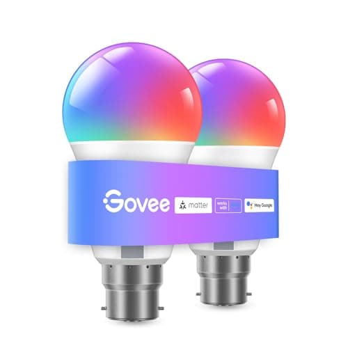Image of Govee RGBWW Smart Bulb B22, Work with Matter, Alexa and Google Assistant, Energy Saving WiFi Alexa Light Bulbs, 9W, 800LM, 16 Million Colors, 54 Scenes, 2 Packs