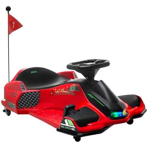 Image of HOMCOM 12V Electric Go Kart for Kids, Battery Powered Ride on Drift Car with Music, Colourful LED Lights, Slow-Start, for Ages 8-12 Years, Red