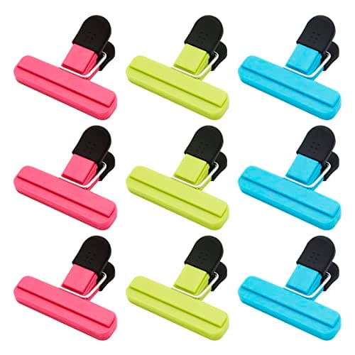 Image of Hongtellor bag clips for Food Storage,9 Pcs Kitchen Storage Clip,Airtight,3 Colours Sturdy Sealing keeping fresh Plastic Home, and Office, Blue,green,red