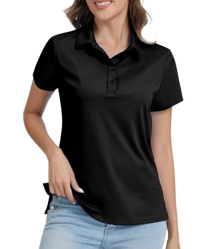 Image of JoyGirl Polo Shirts for Women Short Sleeve T Shirts Quick Dry Lightweight Breathable Gym Tops Collared Golf Shirt with 4-Buttons (Black,XL)