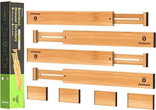 Image of ANTOWIN Bamboo Drawer Organizers, Partitions, Length 43-56 cm, Adjustable Spring Organizer for Tools, Clothes, Tools