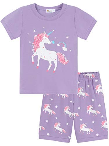 Image of Little Hand Girls Pyjamas Set Unicorn Cotton Short Tops T Shirts & Pants Kids Pjs Toddler Baby Clothes Sleepwear Age 2-3 Years