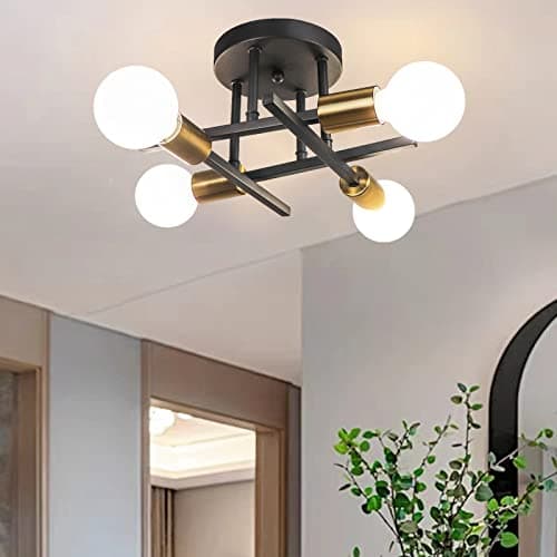 Image of Hudi Fyier Modern Chandelier - 4 Light Industrial Vintage Style Ceiling Light for Bedroom, Kitchen, Dining Room, Loft, Office