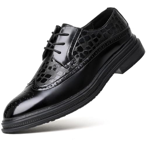 Image of WUIWUIYU Men's Fashion Cool Lace-Up Business Dress Brogue Oxford Shoes Black Size 7