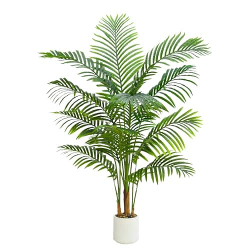 Image of TXABL Artificial Palm Tree Indoor Plants 150 CM Fake Areca Palm Plant in White Pot, Faux Tropical Floor Plant Artificial Silk Plants for Home Office Living Room Farmhouse Modern Decor Indoor Outdoor