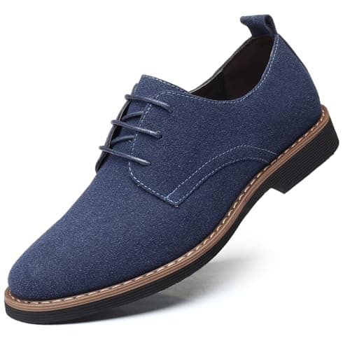 Image of Mens Suede Shoes Dress Oxfords Shoes Lace Up Classic Derbys Brogues Wedding Shoes Blue 11