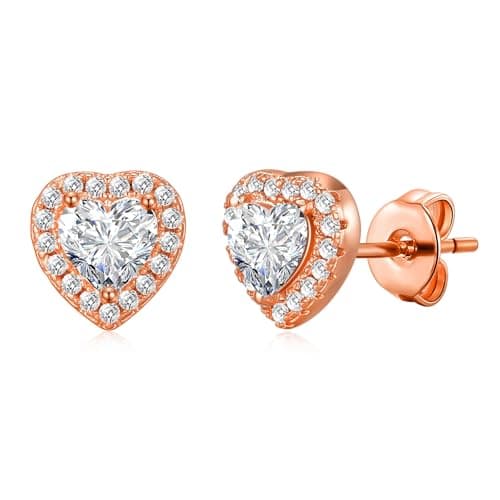 Image of Philip Jones Rose Gold Plated Heart Halo Earrings Created with Zircondia® Crystals