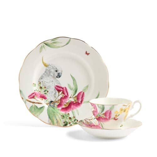 Image of Royal Albert Miranda Kerr Australiana Teacup Saucer Plate WHT 3PCS