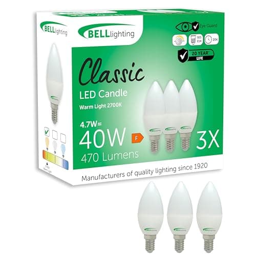 Image of BELL Lighting E14 Dimmable LED Candle Bulbs 3 Pack | 4.7 W 470 Lumen Warm White 2700 K | Small Edison Screw Cap SES Light Bulb | Energy Saving LED Candle Bulb 40 W Equivalent for Lamps & Chandeliers