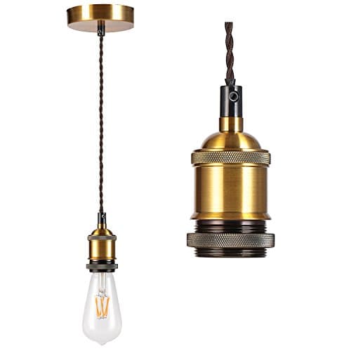 Image of COZZY Vintage Ceiling pendant light fitting, Brown Twisted Braided Flex,E27 Lamp Holder Suspended Pendant Light Fitting Kit-Bronze