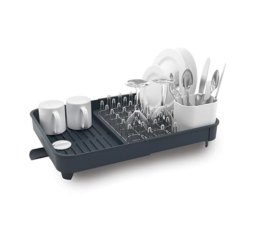 Image of Joseph Joseph Extend Expandable Dish Drainer Rack with Removable Cutlery Holder Swivel Draining Spout - Grey