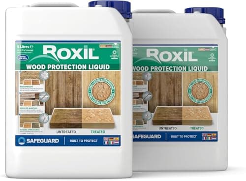 Image of Roxil Wood Waterproofing Liquid (2x5L Clear) 10 Year Outdoor Wood Preserver, Sealer for Decking, Fence, Sheds and Furniture