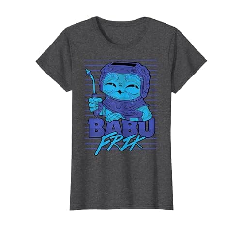 Image of Star Wars: The Rise of Skywalker Babu Frik Blue Portrait T-Shirt, Women, Dark Heather Grey, Medium