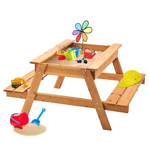 Image of Garden Games Sandpit Picnic Table 1.2 Meters Wide For Up To 4 Children. Child Sized Picnic Bench and Sandbox For Double The Fun