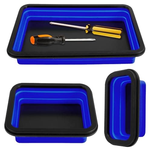 Image of 3Pack Collapsible Magnetic Parts Tray Set, Silicone Foldable Magnetic Tool Tray, 3 Size Square Screw Organizer for Screw Bolt Nut Washer (Blue)