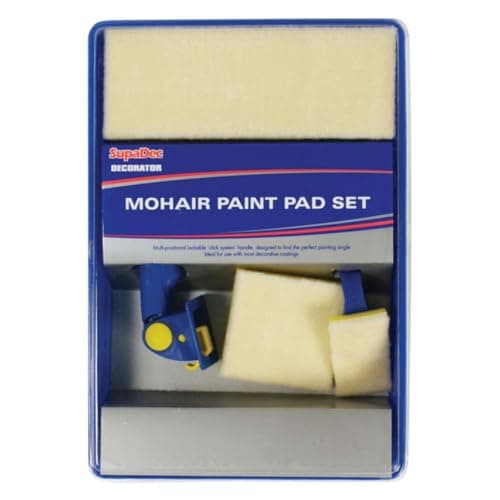 Image of SupaDec Mohair Paint Pad Set – 5 Piece | Click & Lock Handle | Multi-Positional Painting System | Includes Sash Wand & Paint Tray | Smooth & Even Coverage | Ideal for Walls – Ceilings & Coatings