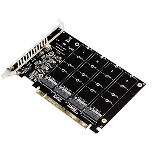 Image of VOANZO 4-Port M.2 Expansion Card, PCIe X16 Adapter, M.2 NVMe M-Key Drive Converter, Reader, Compatible with Windows, MacOS, Linux, Part Number: ELD27269, For Computer or Laptop