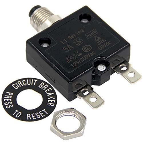 Image of RKURCK 125-250V AC 50V DC Push Button Circuit Breaker 5 Amps Thermal Overload Protector L1 Series Manual Reset Thermal Circuit Breaker 5A