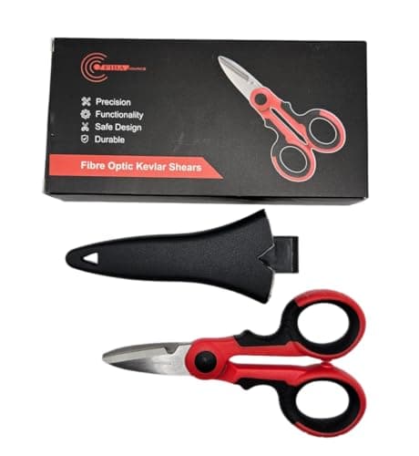 Image of FIBAsource Optic Fiber Cable Cutter Scissors – Precision Kevlar Shears, Stainless Steel Electrical Scissors for Optical Fiber Cutting with Protective Sleeve