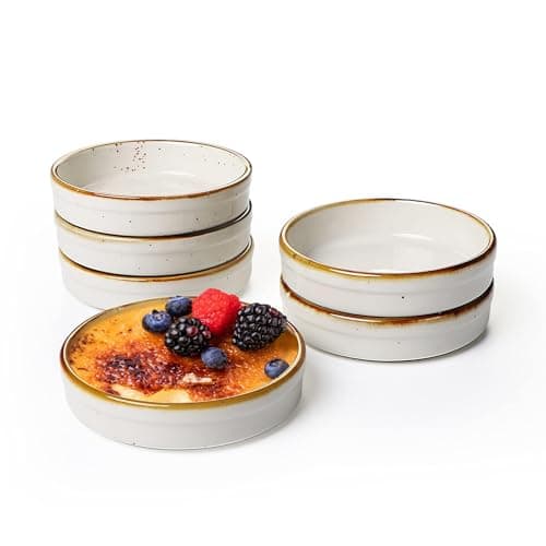 Image of Onemore Ramekins set of 6, 4.5inch Shallow Crème brûlée Dish, souffle ramekins oven safe, Cream White
