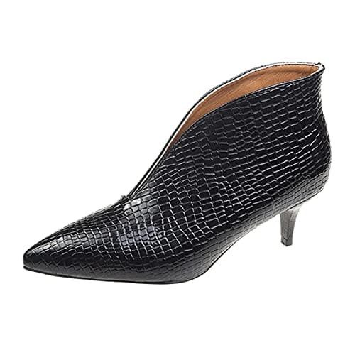 Image of Women'S Ankle Boots Patent Leather Split Pattern Slip-On Pointed Toe Retro Low Kitten Heel Breathable Lightweight Leather Boots Comfortable Chunky Heel Slip On Ankle Boot