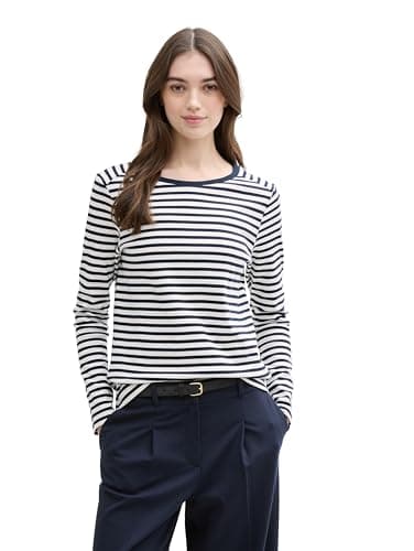 Image of TOM TAILOR Denim Women's 1043085 Long-Sleeved T-Shirt, 25924-Navy White Stripe, M