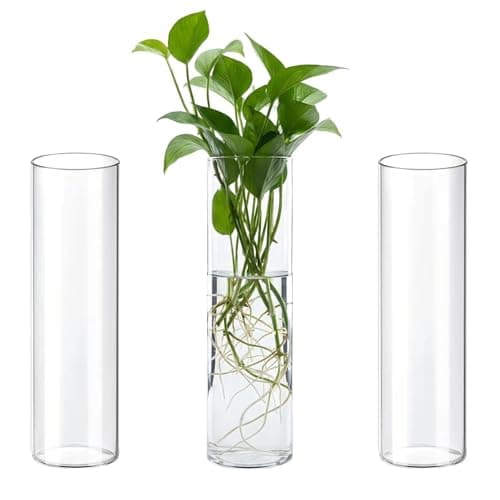 Image of Glass Vase Set, 3 Cylindrical Transparent Vases for Wedding, Table Decoration, Candle Holder, Flower Arrangements (30 cm, 3 Pieces)
