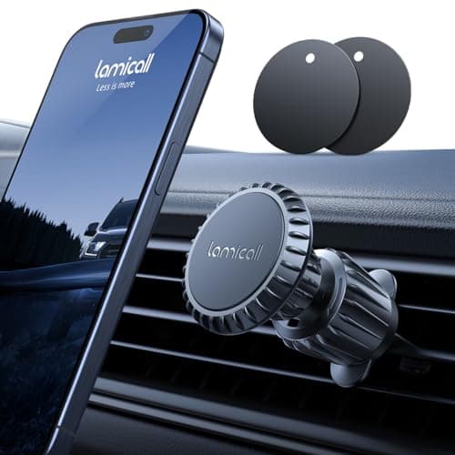Image of Lamicall Magnetic Car Phone Holder Vent 2025 Upgrade 6X N52 Strong Magnets, Universal Mobile Phone Mount Hook, 360 Rotating Air Vent Cradle for iPhone, Samsung, Huawei, All Smartphones & Tablets