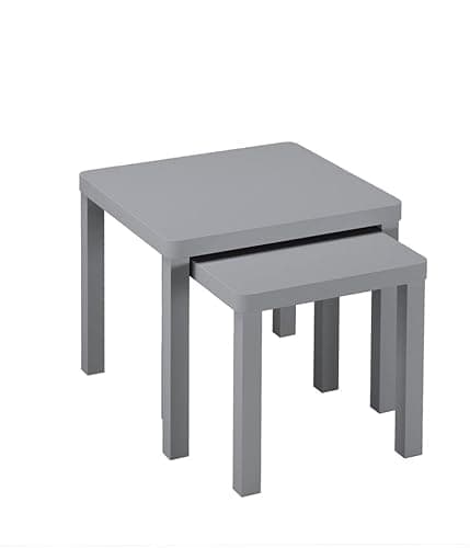 Image of URBNLIVING Set of 2 Square Wooden Nesting Tables, Space-Saving Coffee and Side Tables for Living Room, Bedroom, or Office, Modern Stacking Design, Available in Multiple Finishes