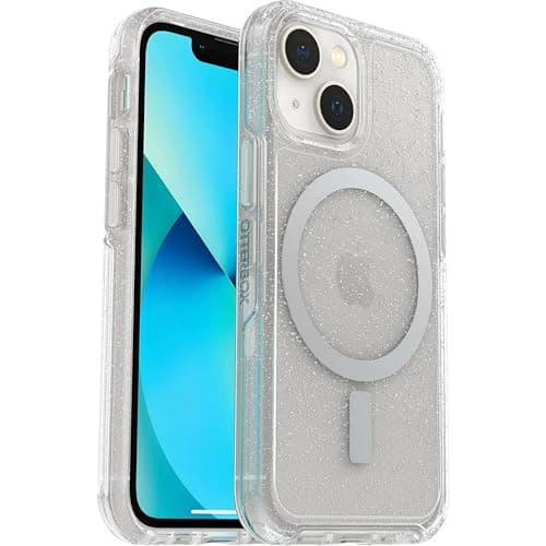 Image of OtterBox iPhone 13 Mini & iPhone 12 Mini (Only) - Symmetry Clear Series+ Case - Ultra-Sleek - Snaps to MagSafe - Raised Edges Protect Camera & Screen (Stardust (Silver Flake/Clear))